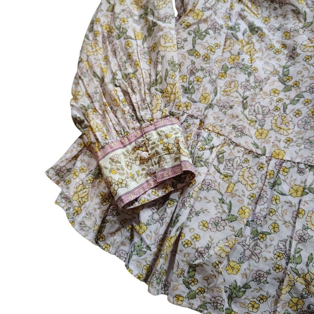 Womens Floral Prairie Peplum Tunic Top Size L Lavender Boho Cottagecore Blouse - Picture 4 of 12